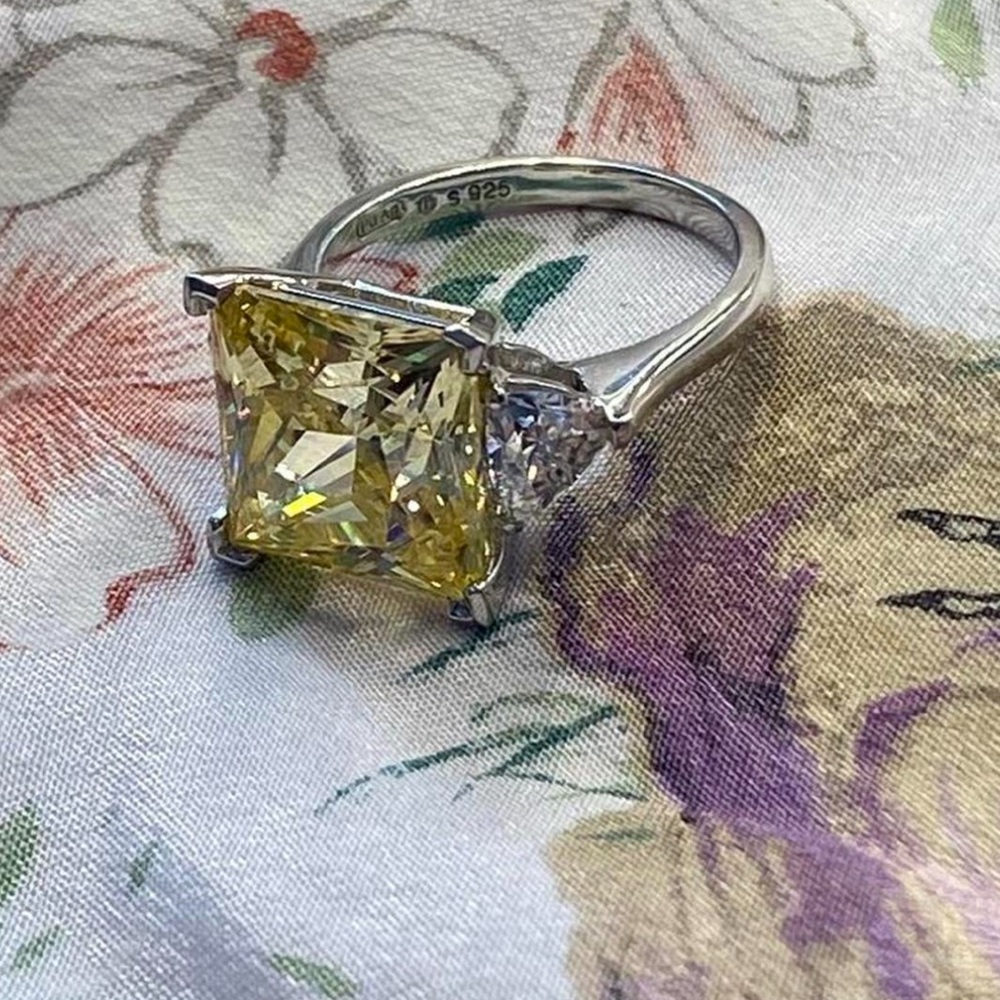 CZ yellow diamond square ring